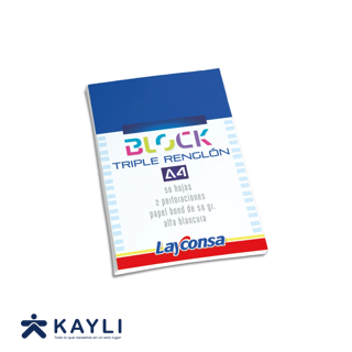 BLOCK LAYCONSA TRIPLE RENGLON A4 X 50 HOJAS