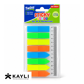 BANDERITAS AUTOADESIVAS TWINS RECTANGULAR FLECHA AR-00041
